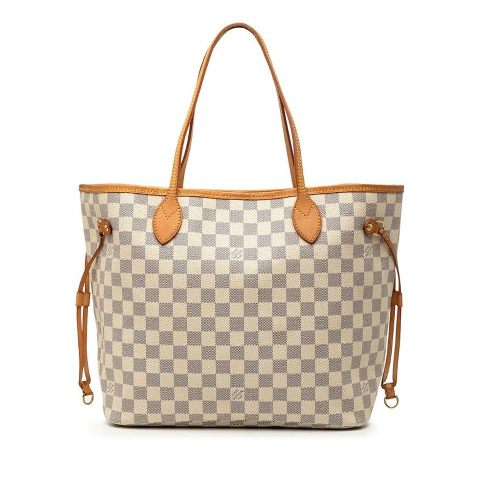 Louis Vuitton Damier Azur White Neverfull Tote Bag White Leather